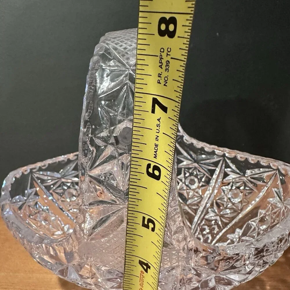 Vtg Clear Glass Basket Star Diamond Pattern Starburst 7
